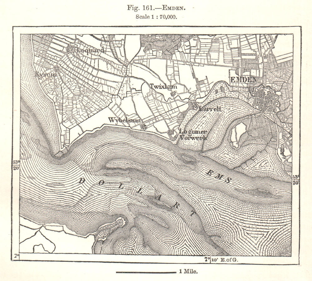 Emden & environs. Germany. Sketch map 1885 old antique vintage plan chart